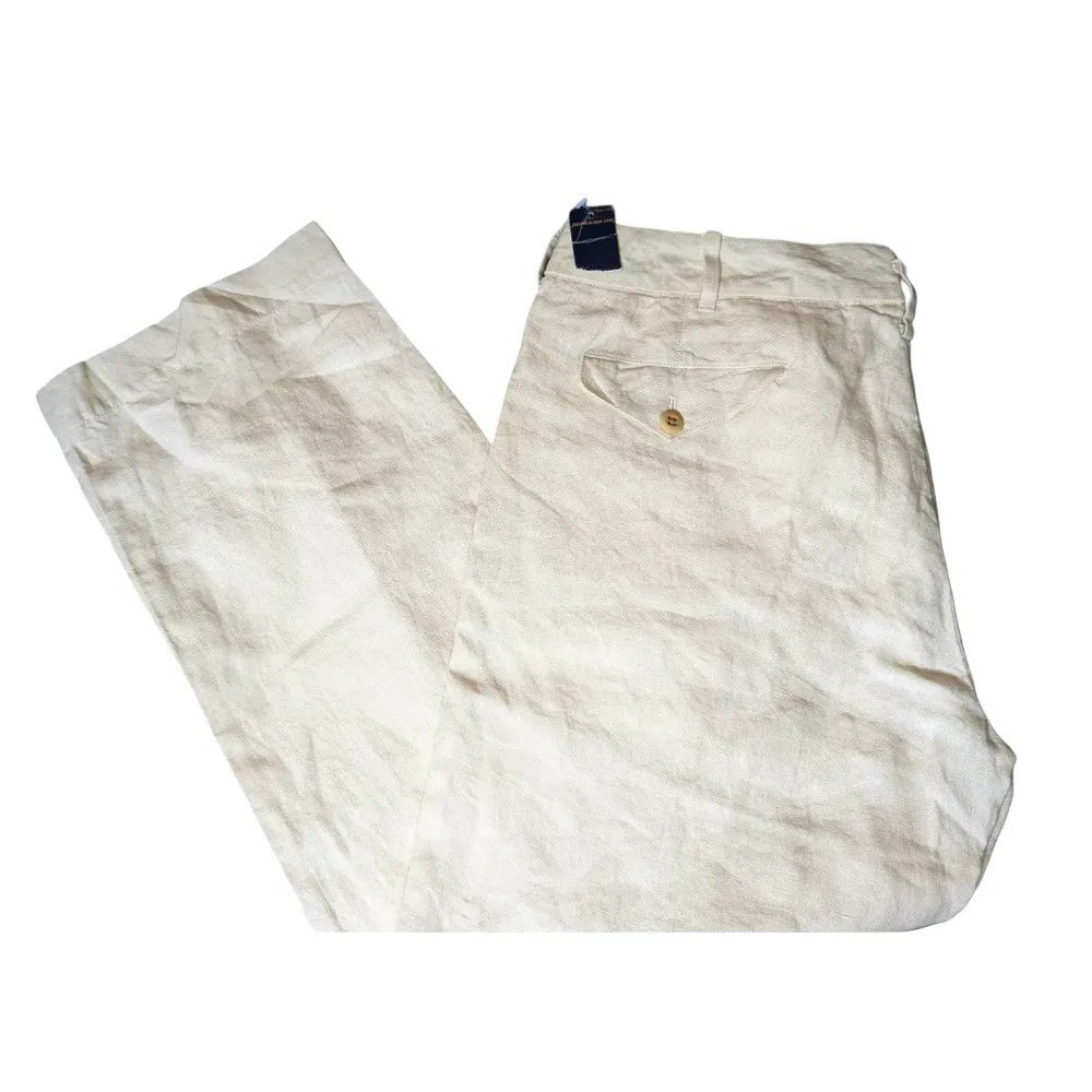 Polo Ralph Lauren Fine Tailoring Linen Trousers Cream Sz 38x30 NWT
